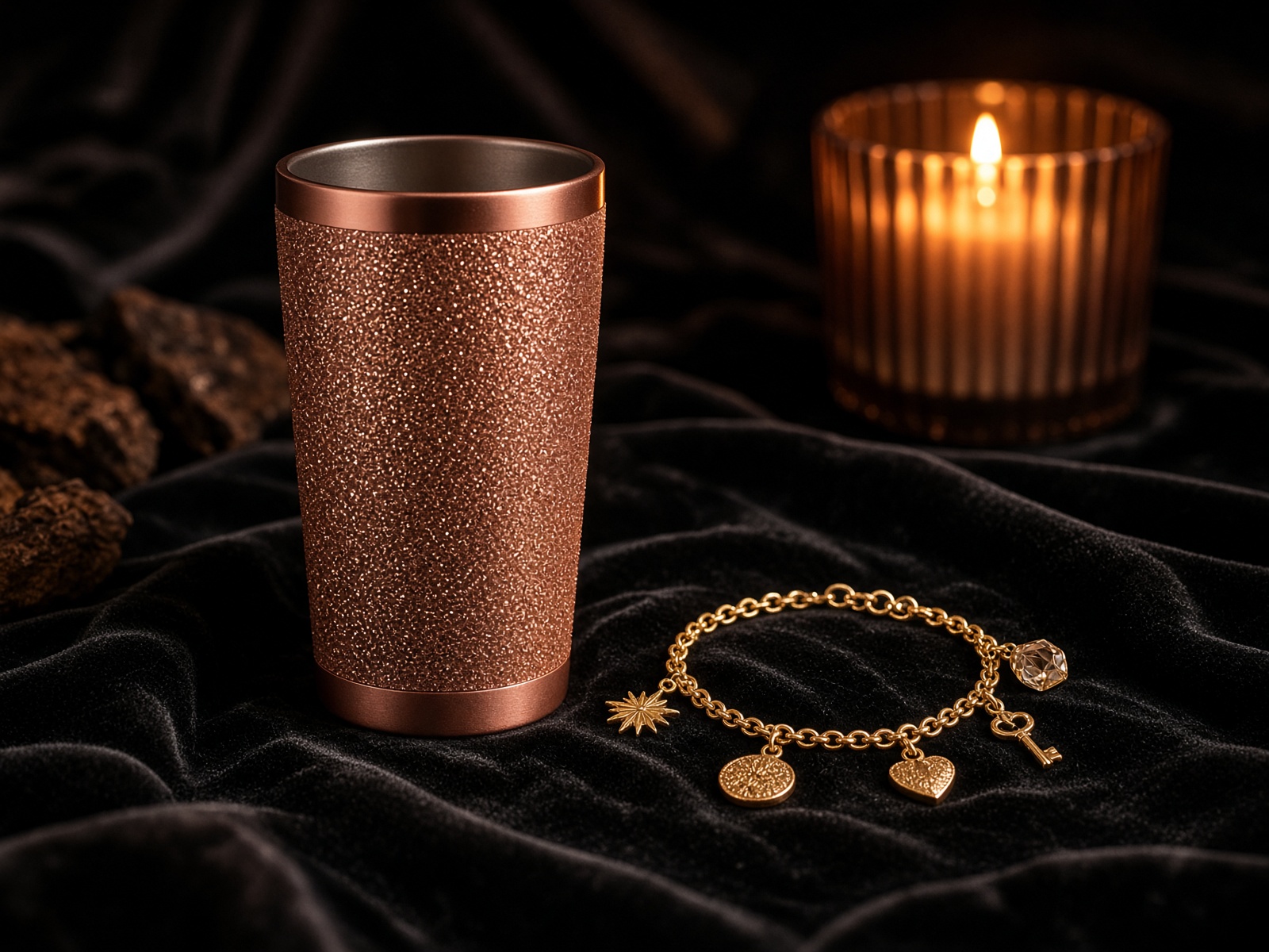 KayzCharmzz rose gold glitter tumbler and charm bracelet Cleveland